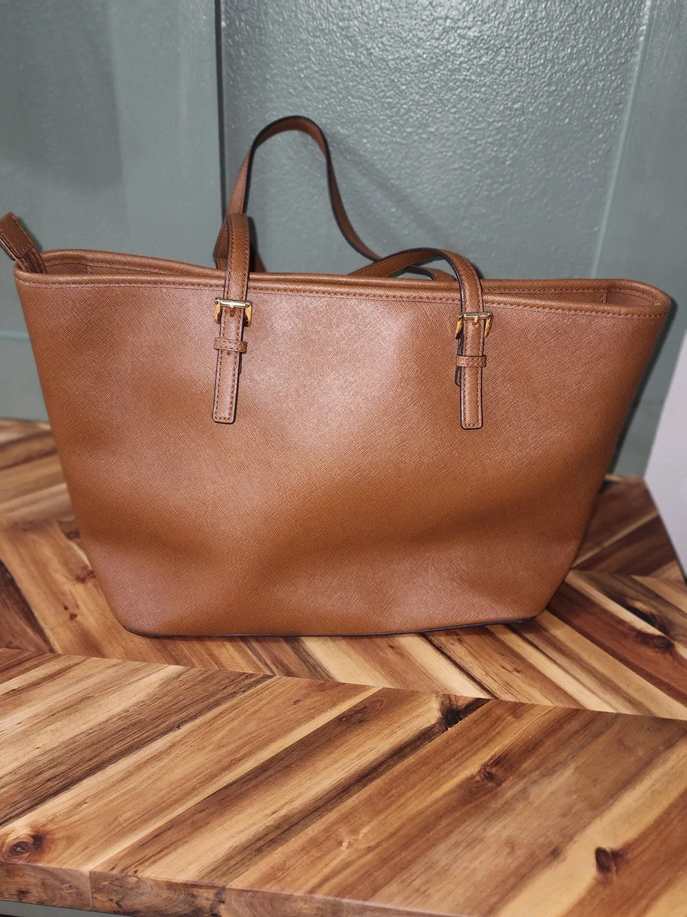 Michael Kors Tan Leather Tote with Gold MK Charm